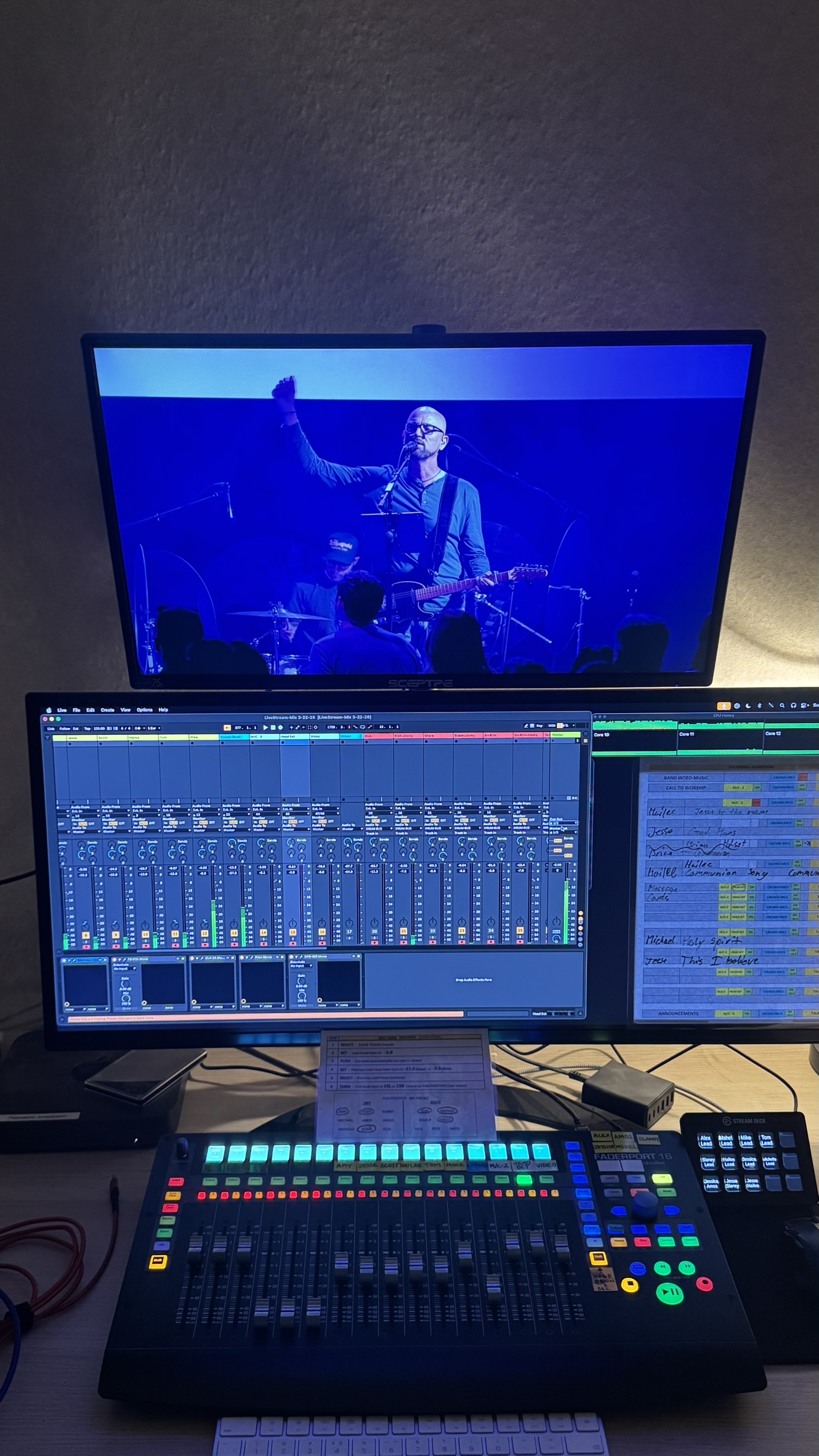 Broadcast mix position with live stream monitors