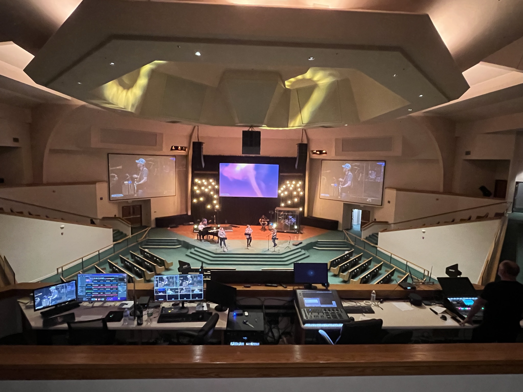 Church sanctuary seen from the production booth